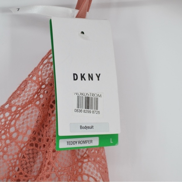 NEW DKNY Lace Mesh Teddy Romper Sheer Bodysuit S Pajamas Pink Women's L - Picture 7 of 10